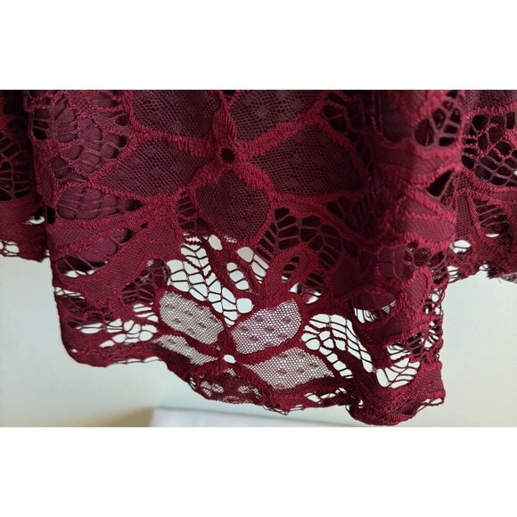 Material Girl Juniors Burgundy Lace Skater Dress Mini Size Medium NEW - Picture 7 of 14